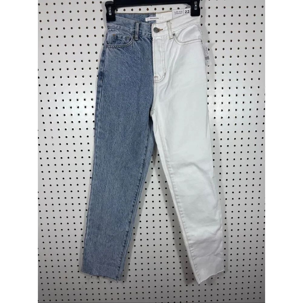 Pacsun Eco White Two-Tone High Waisted Straight Leg Jeans size 22